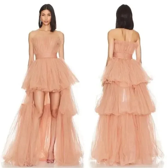 BRONX AND BANCO Anna Tiered Tulle Strapless Pink Maxi Dress Size Small - Picture 1 of 15